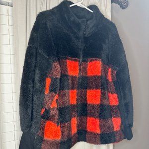 Lularoe XXS Fleece Pullover Black/Red Buffalo Check
